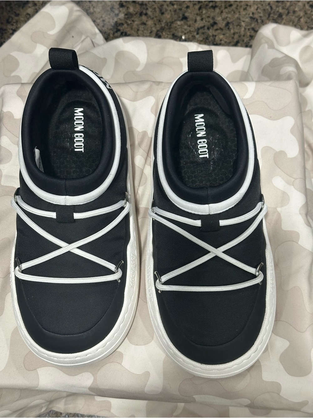 Moon Boot Black and White Men's Slip-On Loafers